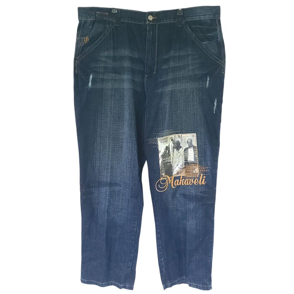 Makaveli Jeans 2PAC Tupac Vintage 90s 2000s Y2K Sz 46 Rap Hip Hop Baggy Wide Leg
